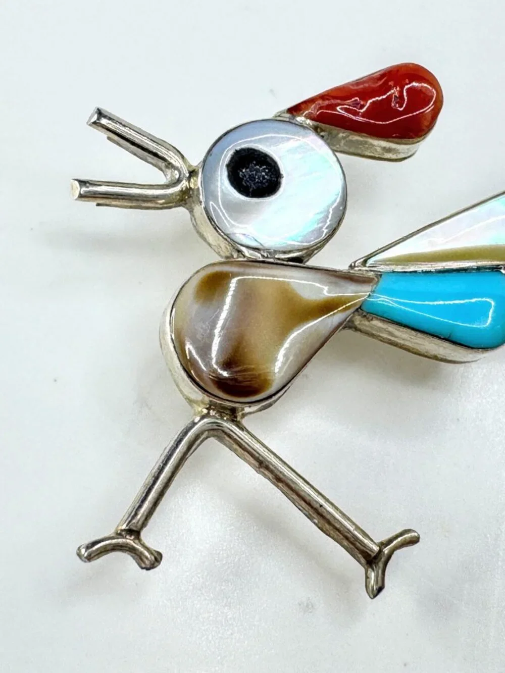 Vintage signed sterling inlay bird & hummingbird brooch pendant necklace JR1915